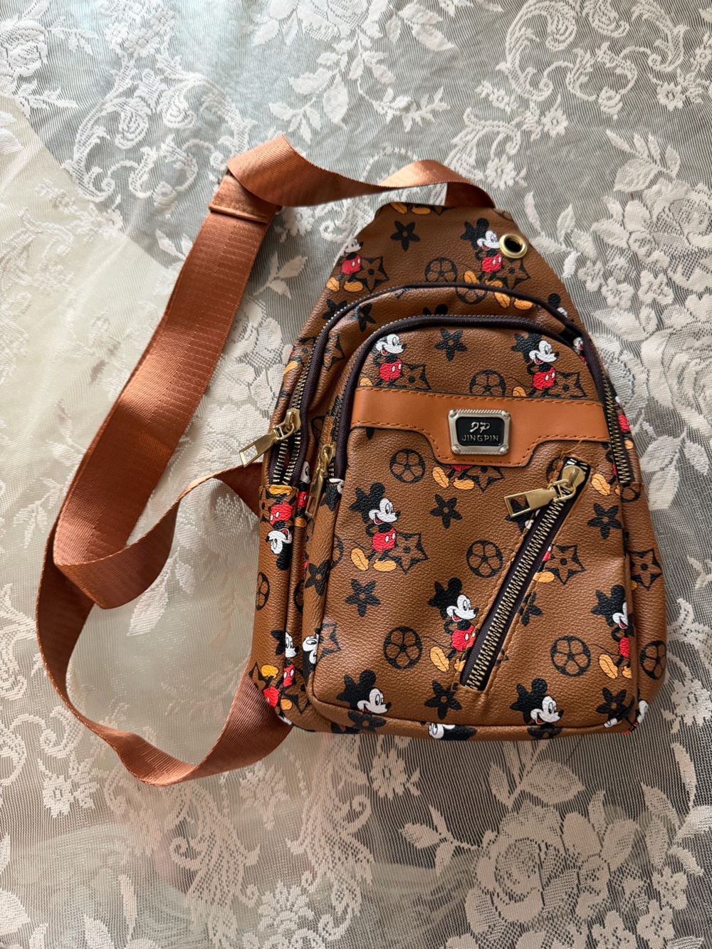 Brown Mickey Mouse Print Crossbody/Sling Bag - Picture 2 of 7